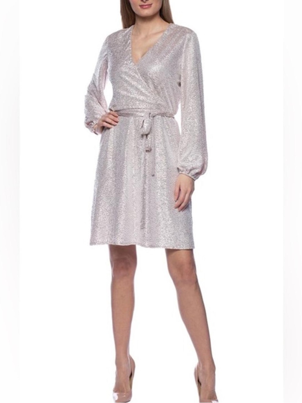 Marina silver sparkly wrap dress with long sleeves 18W NWT